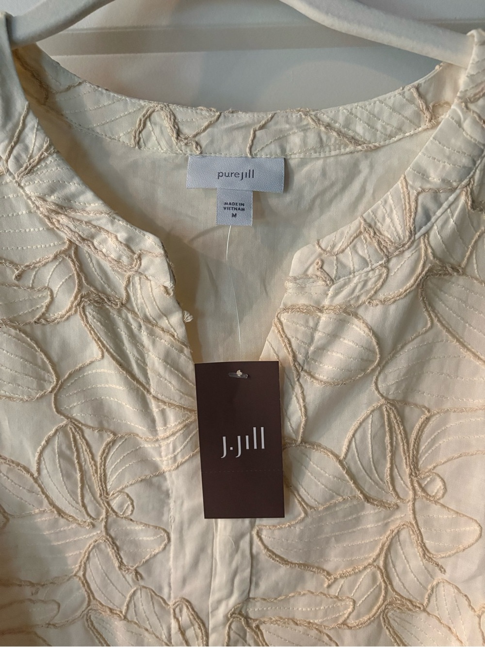 J. Jill Cream Embroidered V-Neck Cotton Dress - Picture 5 of 7